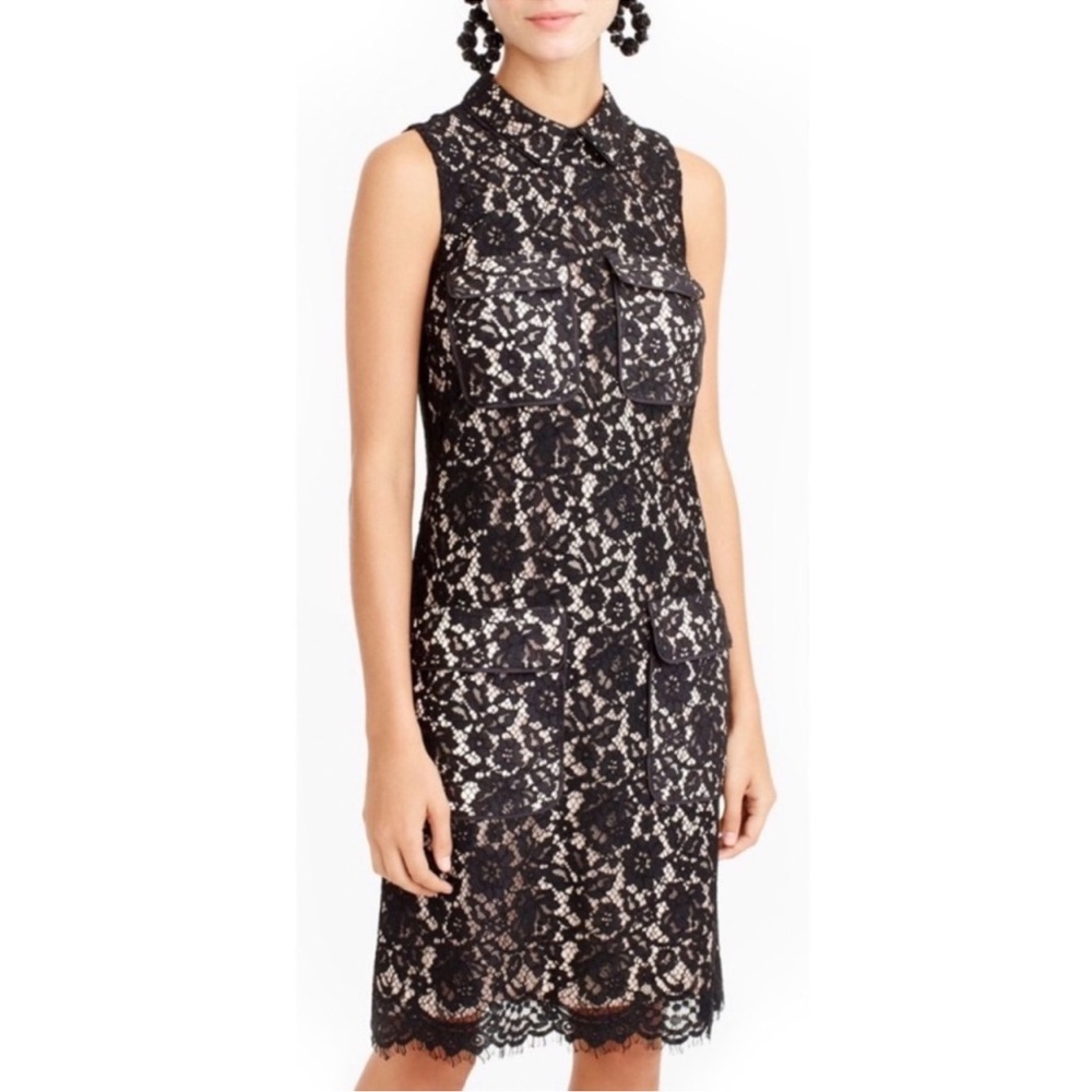 J. Crew Sleeveless Black Lace Shift Sheath Dress With Pockets Size 2